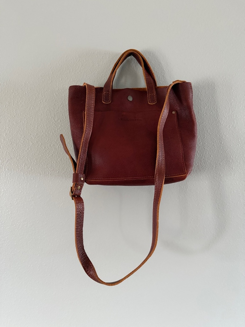 Leather Tote Crossbody Bag in Cognac